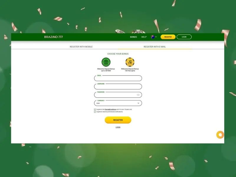 Registrazione su Brazino 777 Casino